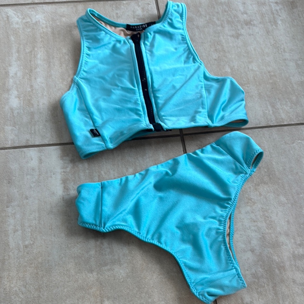 Blue Zip-Front Bikini Set